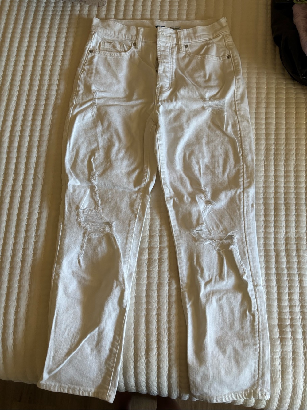 Old Navy White Straight-Leg Ripped Jeans
